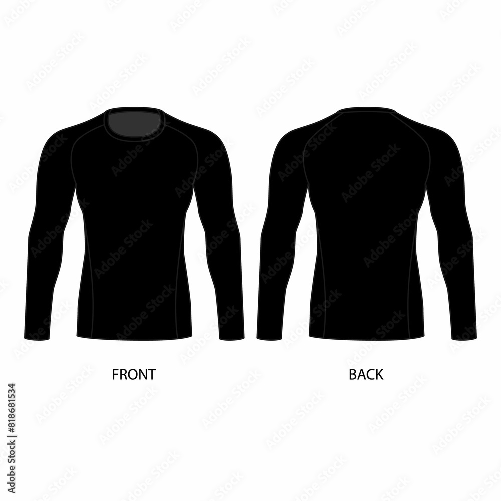 Wall mural illustration of a basic, black, long-sleeved shirt, front and back view. sketch of a jersey rashguar - Wall murals