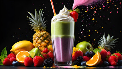 a glass of ice cream with a pineapple and fruit on it