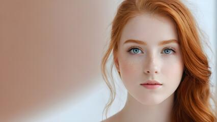 Fototapeta premium a woman with red hair and a blue eyes and a red hairline.