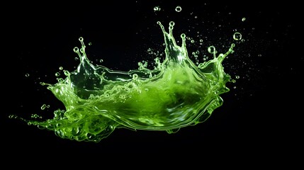 A dynamic splash of green water on black background