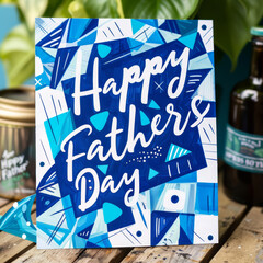 Fototapeta premium Contemporary Father’s Day card with a vibrant blue and white geometric design and bold 
