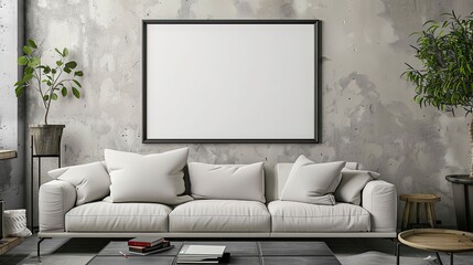 Frame mockup, ISO A paper size. Living room wall poster mockup. Interior mockup with house background. Modern interior design. 3D render