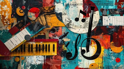 background with cartoon musical pattern. Colorful detailed Retro background with lots of musical...