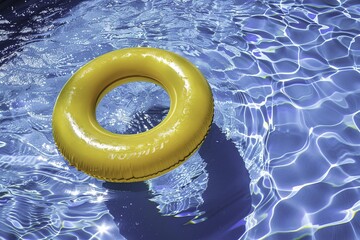 Top View of a Yellow Inflatable Ring in a Swimming Pool