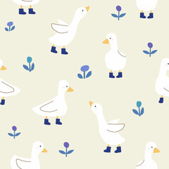 duck  with blue  boot  and flower flower seamless pattern © Thita