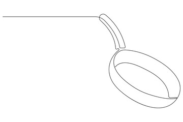 Frying pan continuous one line art drawing of outline vector illustration concept