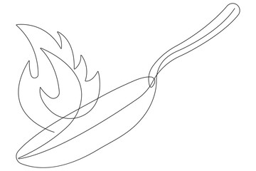 Frying pan continuous one line art drawing of outline vector illustration concept