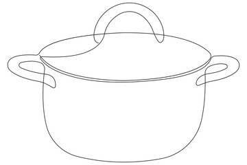 Frying pan continuous one line art drawing of outline vector illustration concept