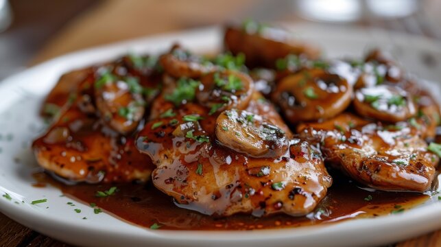 Savory Chicken Marsala Dish for Restaurant Menu Generative AI