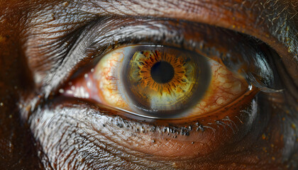 Hyper realistic detail of Afro American male human eye. Eye care and beauty.