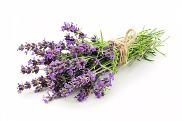 a bunch of lavender flowers tied with a rope