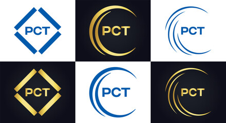 PCT logo. P C T design. White PCT letter. PCT, P C T letter logo design. P C T letter logo design in FIVE, FOUR, THREE, style. letter logo set in one artboard. P C T letter logo vector design.