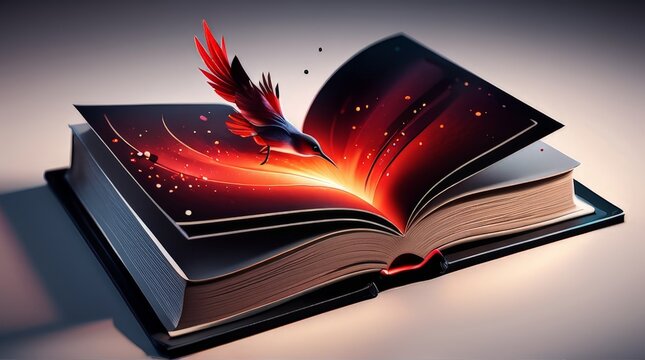 A detailed dramatic illustration of the book  , with red color dark magic splash, dark ghotic