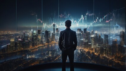 business people looking at graphic charts in the city