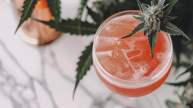 High quality cannabis infused drink close up on white background with copy space