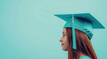 Celebrating graduate, minimal background, close-up, vibrant colors isolated on soft plain pastel solid background