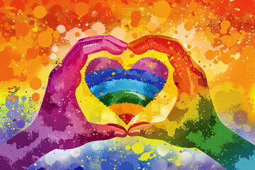 A colorful heart made of two hands with rainbow colors