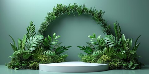 Podium spring grass illustration 3D lawn island stage plant  green cinematic and realistic level of detail 