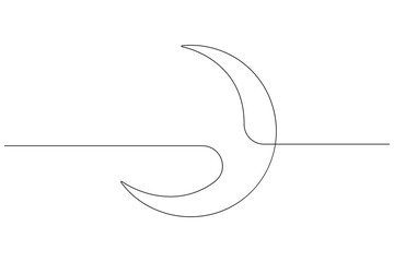 Moon symbol one continuous single line art drawing of Ramadan Kareem and Eid banner in simple outline vector