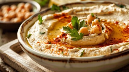 Delicious Hummus Close-up for Food Poster Generative AI