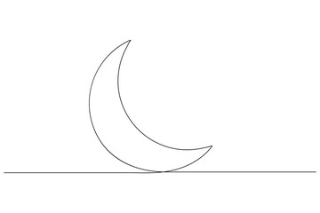 Obraz premium Moon symbol one continuous single line art drawing of Ramadan Kareem and Eid banner in simple outline vector