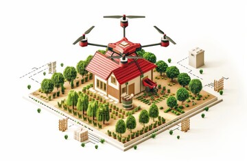 Smart farming and precision agriculture using drone technology for aerial spraying, fertilizing, and sustainable vegetable farming in a modern agricultural setting.