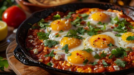Vibrant Close-up of Huevos Divorciados for Food Posters Generative AI