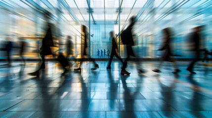 Blurry Image of People Walking in Lobby