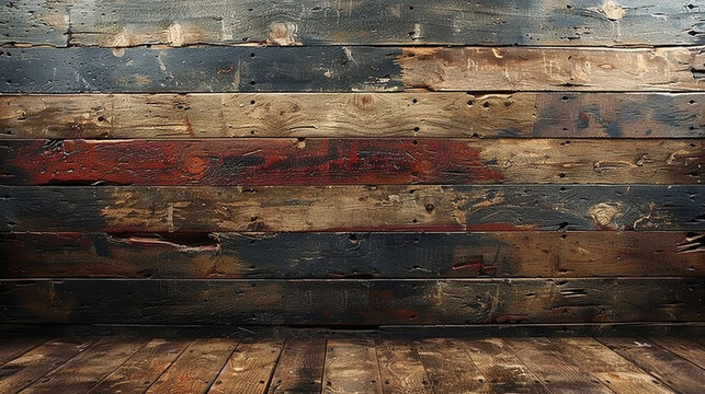 American flag on the wooden background with copy space.