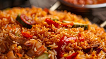Savory Jollof Rice Close-up for Food Poster Generative AI