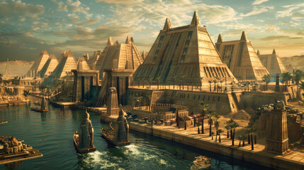 Alien pyramid structures in a majestic ancient alien city