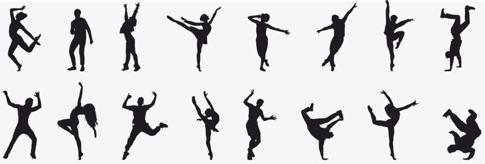 silhouette of dancing people. street dance, hip hop and party dance