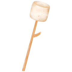 A watercolor painting of Massero grilling during a camping activity for use as a decorative illustration.