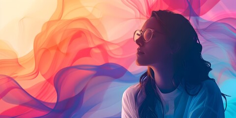 Serene Silhouette of a Woman in a Vibrant Ethereal Dreamscape Exploring the Creative and Spiritual Journey