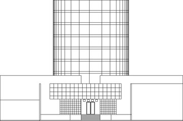 vector illustration sketch design drawing of multi-storey building, skyscraper mall with modern shape