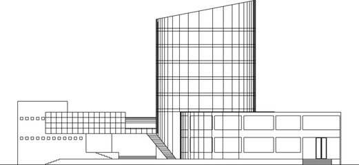 vector illustration sketch design drawing of multi-storey building, skyscraper mall with modern shape 