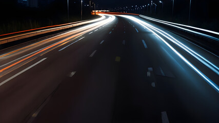 Fototapeta premium High speed light effect or highway motion light trails abstract background of urban city ai image generative