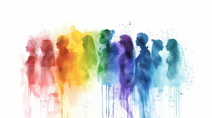 Multicolored Spectrum Silhouettes Standing Together