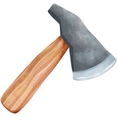 Watercolor painting of an ax for illustration and decoration.