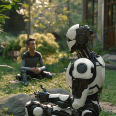 two robots in the grass