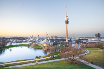 Fototapeta premium Olympiapark Munich 2024 in winter during sunset