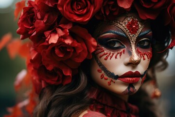 Woman wearing makeup with flowers in hair