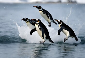 Obraz premium Penguins jumping out of the water