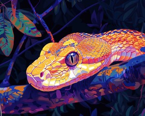 Obraz premium Beautiful snake. Exotic dangerous reptile. Symbol of the New Year according to the Chinese calendar.