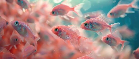 Group of pink fish swimming in aquarium