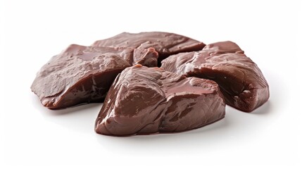 Raw fresh beef liver on white background.