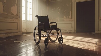 Fototapeta na wymiar Wheelchair in empty hallway
