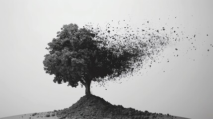 A tree stands tall and proud, its branches reaching towards the sky