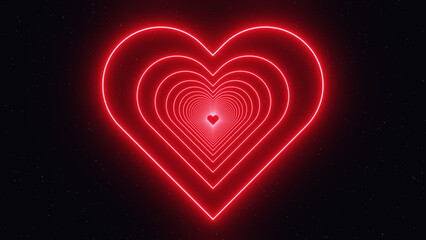 3d red neon glowing laser heart tunnel. Love romance Valentine's Day concept. Disco dance party music template. © waylan_design