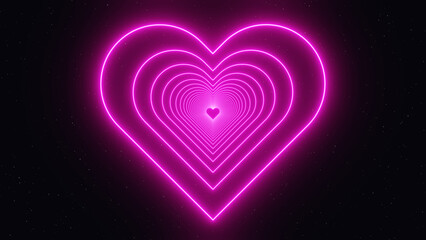 3d neon pink glowing heart on black background. Valentines Day romance concept. Isolated black icon love